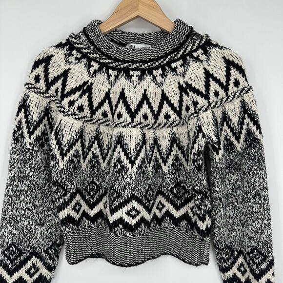 ZARA Fair Isle Chunky Knit Jacquard Crew Neck Sweater Nordic Cropped Geo Print - Picture 6 of 13